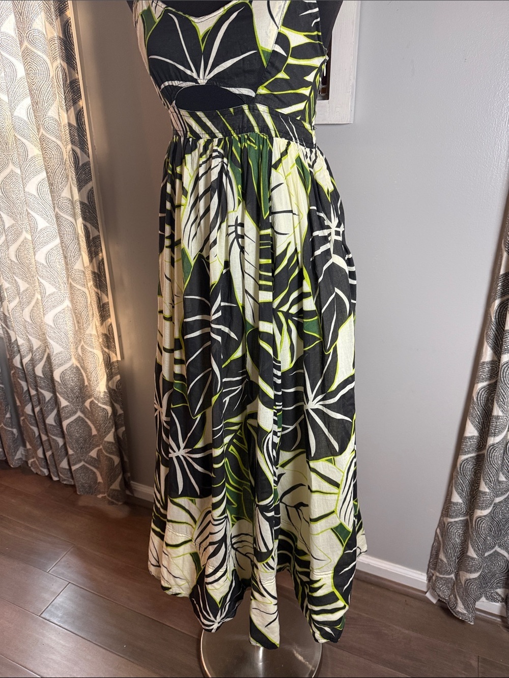 Joie Tropical Leaf Print Cut-Out Maxi Dress - Size 6 - 100% Cotton - Picture 3 of 12